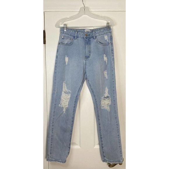 Princess Polly Women’s Straight Leg Distressed Denim Jeans Light Wash 4 - Picture 1 of 10
